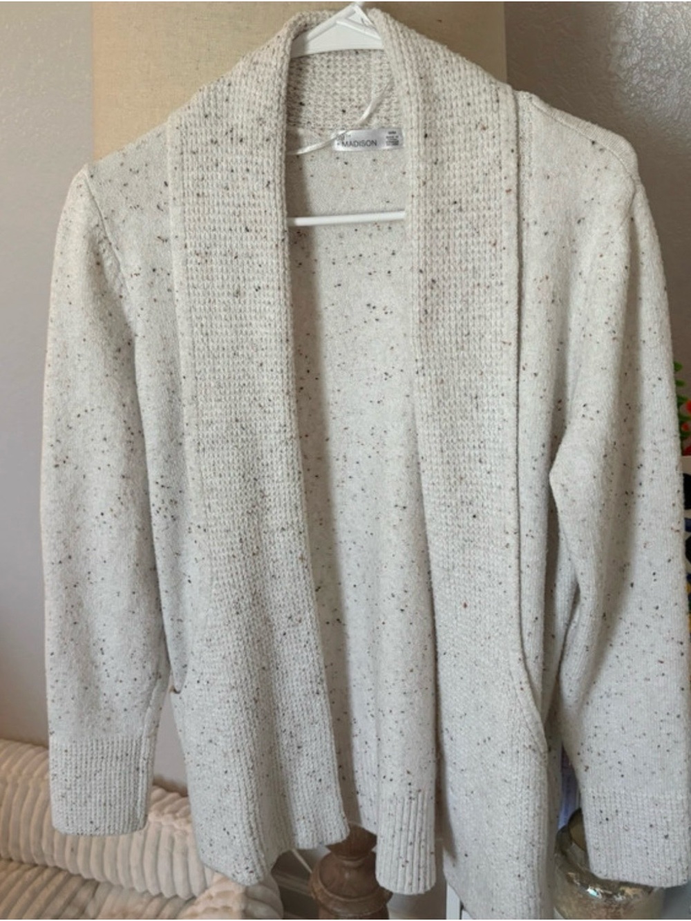 Madison Speckled Cream Open-Front Cardigan